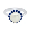 Max + Stone Sterling Silver 9mm Cultured Pearl And Created Blue Sapphire Ring Size 7 In Silver
