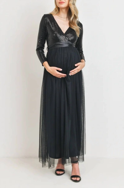 Hello Miz Sequin Maternity Party Dress In Black