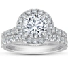 Pompeii3 3 Ct Diamond Halo Engagement Ring Matching Wedding Band Set 14k White Gold In Multi