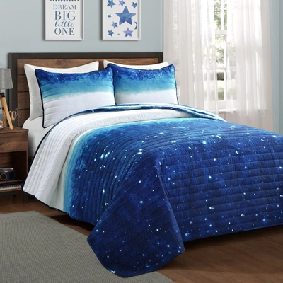 Lush Decor Make A Wish Space Star Ombre Quilt Navy/white 3pc Set Full/queen