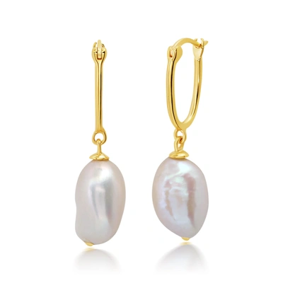 Max + Stone 18k Yellow Gold Over Sterling Silver Vermeil Freshwater Cultured Pearl Hoops (11x14mm)