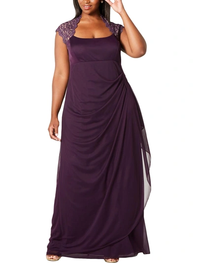 X By Xscape Womens Lace Trim Gathered Evening Dress In Purple