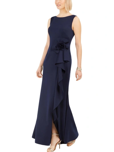 Jessica Howard Petites Womens Ruffled Long Maxi Dress In Blue