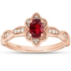 Pompeii3 3/4 Ct Oval Genuine Ruby & Diamond Halo Anniversary Engagement Ring Rose Gold In Multi
