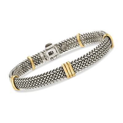 Ross-simons Italian Sterling Silver And 18kt Bonded Gold Woven Bracelet In White