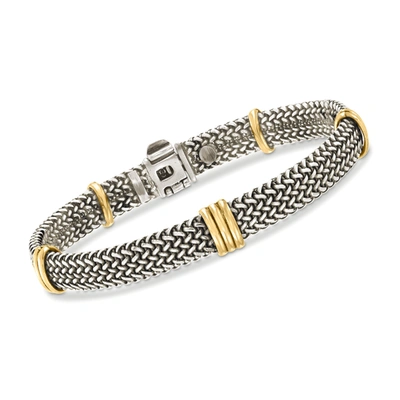 Ross-simons Italian Sterling Silver And 18kt Bonded Gold Woven Bracelet In Multi