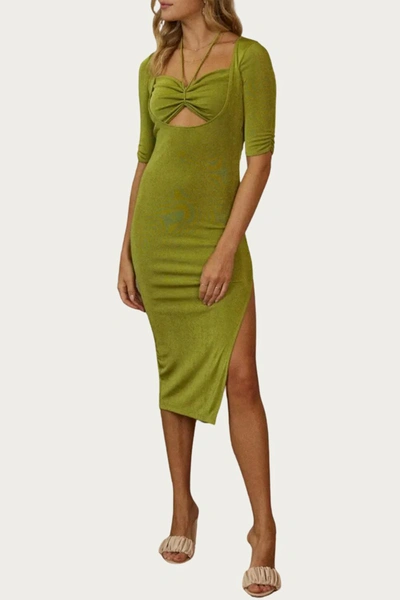 Endless Blu. Cutout Halter-neck Midi Dress In Basil In Green