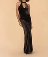 VERONICA M DASSIA VELVET MAXI HALTER DRESS IN BLACK/GOLD