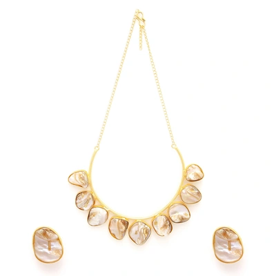 Sohi Gold-plated Pearl Choker Earring Set In Silver