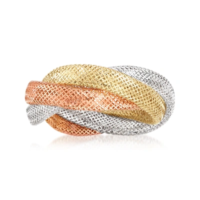 Ross-simons Italian 14kt Tri-colored Gold Mesh Ring In Yellow