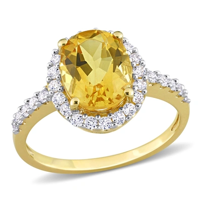 Mimi & Max 4 Ct Tgw Oval Citrine And Created White Sapphire Halo Ring In 10k Yellow Gold