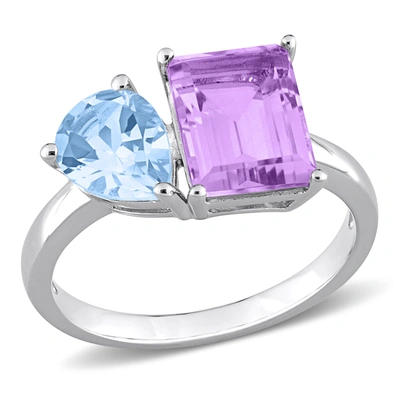 Mimi & Max 3 5/8 Ct Tgw Sky Blue Topaz And Pink Amethyst 2-stone Toi Et Moi Ring In Sterling Silver