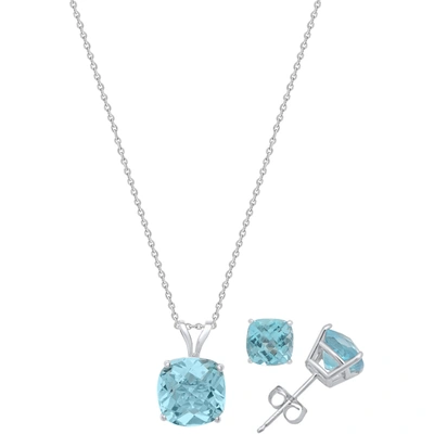 Max + Stone Sterling Silver Cushion Gemstone 8mm Pendant And 6mm Studs Set