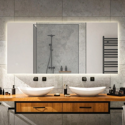 Jonathan Y Rectangular Frameless Anti-fog Aluminum Back-lit Tri-color Led Bathroom Vanity Mirror With Smart Tou In Gray
