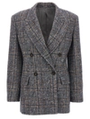 Brunello Cucinelli Double-breasted Checked Bouclé-tweed Blazer In Gray