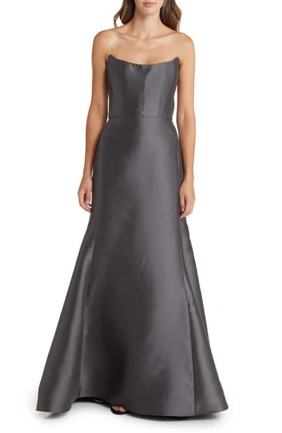 Amsale Strapless Satin Trumpet Gown In Smoke