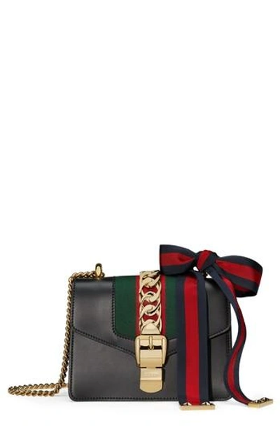 Gucci Sylvie Leather Mini Chain Shoulder Bag In Nero/ Vert Red