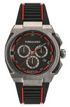 FERRAGAMO SUPREME CHRONOGRAPH RECYCLED POLYURETHANE STRAP WATCH, 43MM