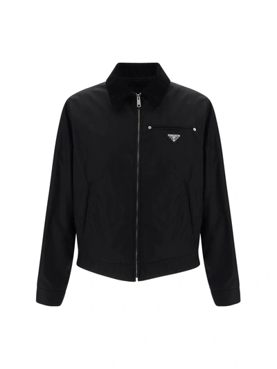 Prada Re-nylon Triangle-logo Shirt Jacket In Black