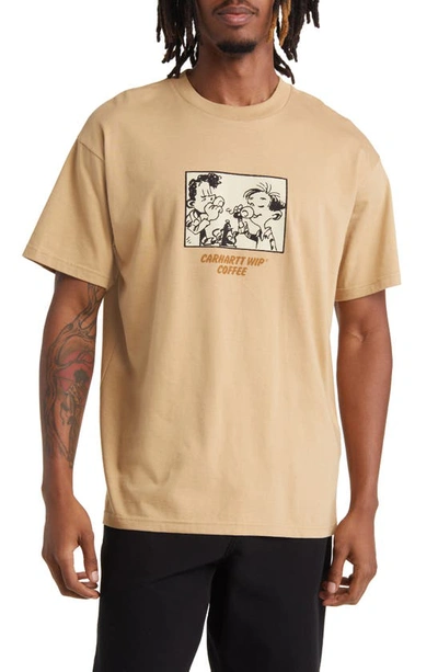 Carhartt Coffee Slim-fit Printed Cotton-jersey T-shirt In Beige