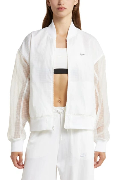 Nike Women's  Sportswear Essentials Woven Varsity Bomber Jacket In White