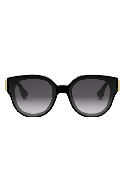 Fendi The  First 63mm Gradient Oversize Round Sunglasses In Shiny Black / Gradient Smoke