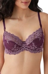 Wacoal Embrace Floral-embroidered Underwired Stretch-lace Bra In Plum,valerian