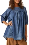 Free People Memories Of You Chambray Top In Blue Ribbon