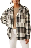 Free People Izzy Buffalo Check Flannel Shirt In Black And Cream Comb