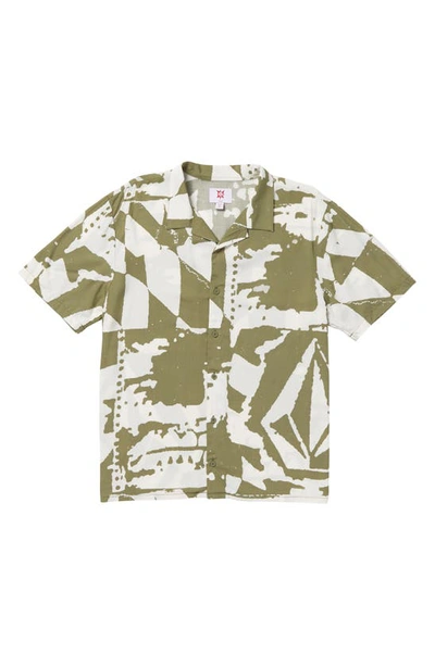 Volcom Tt Collage Camp Shirt In Light Army