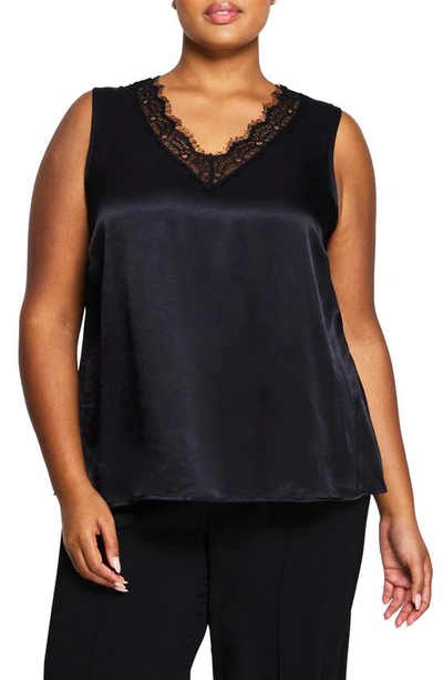 Estelle Alessandra Lace Trim Satin Tank Top In Black