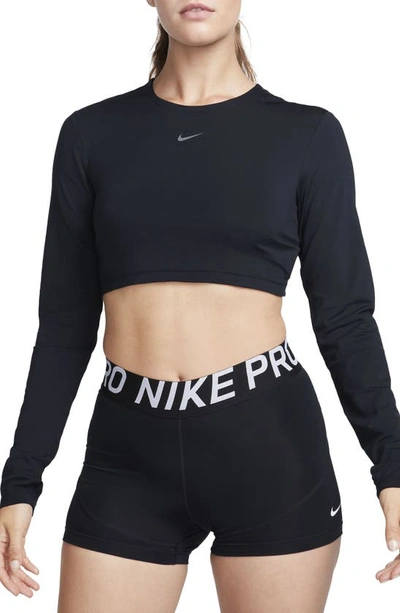 Nike Women's  Pro Dri-fit Cropped Long-sleeve Top In Black