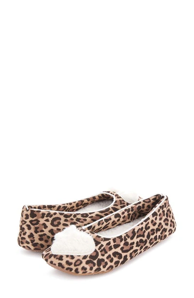 Floopi Zoe Heart Ballerina Slipper With Faux Fur Lining In Leopard