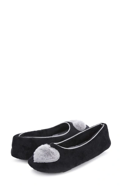 Floopi Zoe Heart Ballerina Slipper With Faux Fur Lining In Black