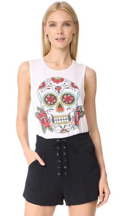 Chaser Flounce Skull Muscle Tank In White
