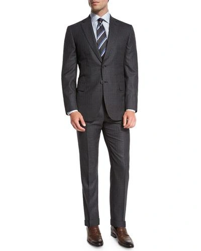 Brioni Herringbone Striped Wool Two-piece Suit In Gray