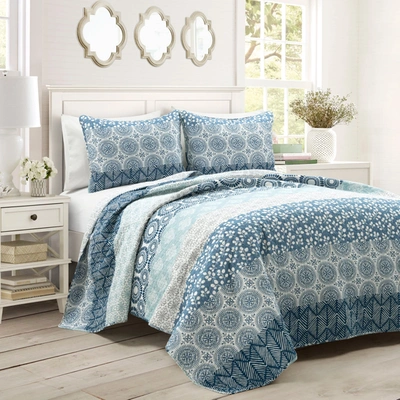 Lush Decor 3pc Bohemian Reversible Oversized Quilt Set In Navy