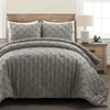 LUSH DECOR RAVELLO PINTUCK 100% COTTON COMFORTER GRAY 3PC SET KING/CAL KING