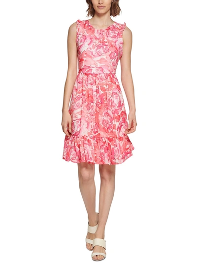 Calvin Klein Petites Womens Ruffled Mini Mini Dress In Pink