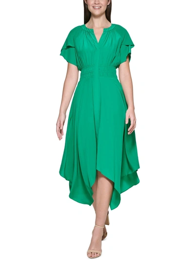 Kensie Dresses Womens Gathered Mid Calf Midi Dress In Green