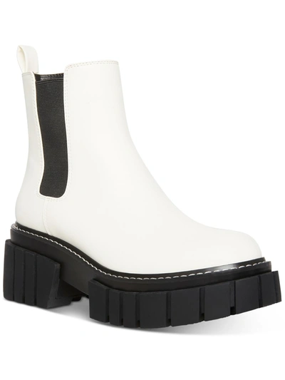 Madden Girl Pheobe Womens Pull On Lug Sole Chelsea Boots In White