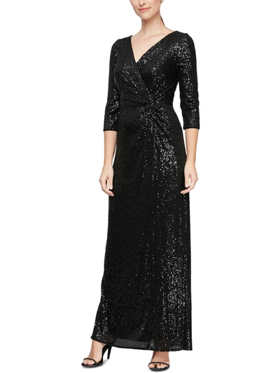 Alex Evenings Womens Sequined Full Length Evening Dress In Black