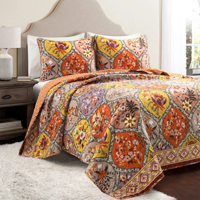 Lush Decor Bohemian Flower Rev. Oversized Quilt Tangerine/lilac 3pc Set King