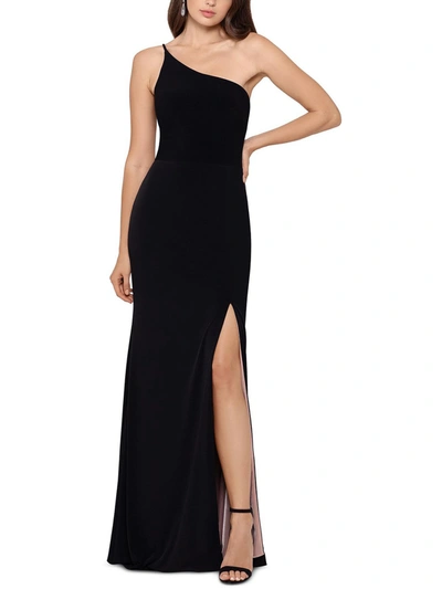Xscape Womens One Shoulder Side Slit Evening Dress In Black