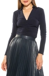 Alexia Admor Alina Long Sleeve Ruched Top In Navy