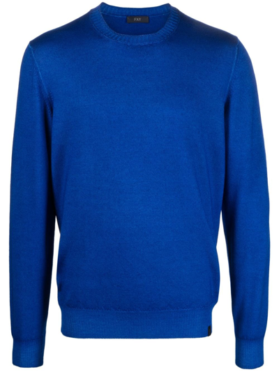 Fay Crew-neck Virgin-wool Jumper In Blue