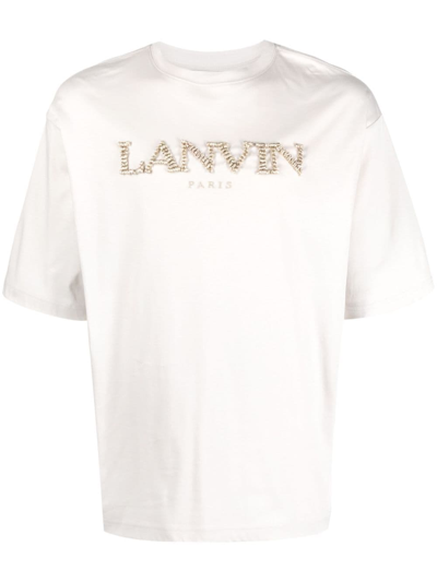 Lanvin Logo-embroidered Cotton T-shirt In Beige