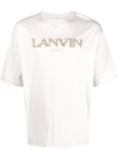 Lanvin Logo-embroidered Cotton T-shirt In Neutral
