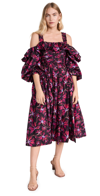 Ulla Johnson Caprice Floral Cold Shoulder Long Sleeve Cotton Dress In Zinnia