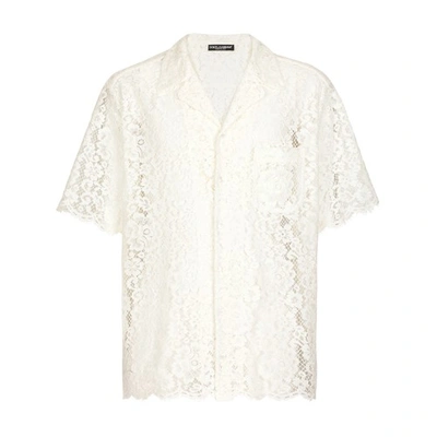 Dolce & Gabbana Lace Hawaiian Shirt In Natural_white